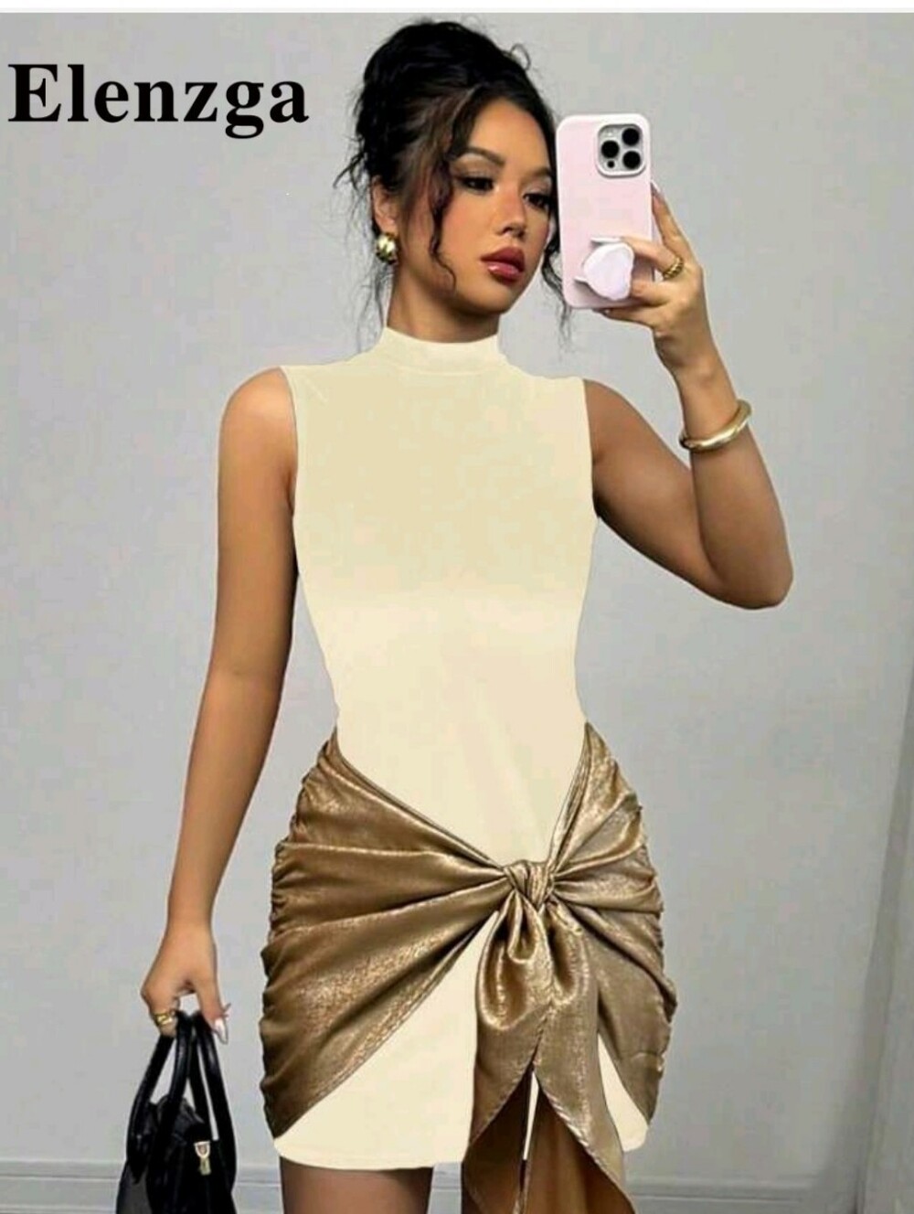 Cream & Gold Knot-Detail Sleeveless Dress - Picture 2 of 4
